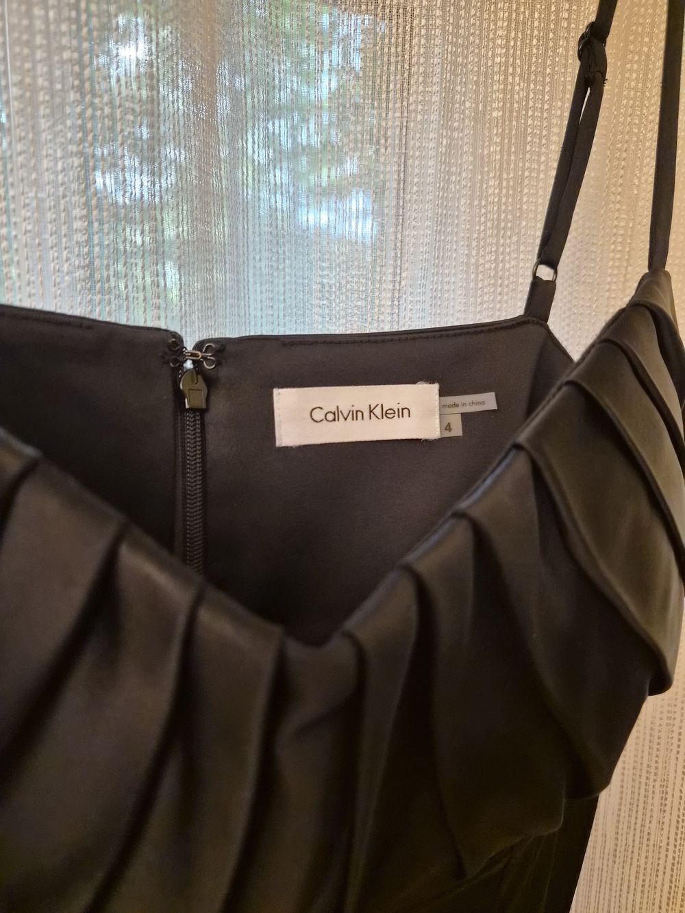 Calvin Klein Black Satin Pleated Bust Spaghetti Strap Cocktail Sheath Dress 4 - Picture 5 of 5